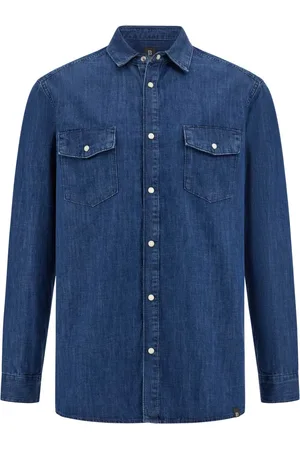 Boggi Milano Koszule, Mężczyzna, Niebieski, XL, Denim, Bawełniana koszula wierzchnia z denimu