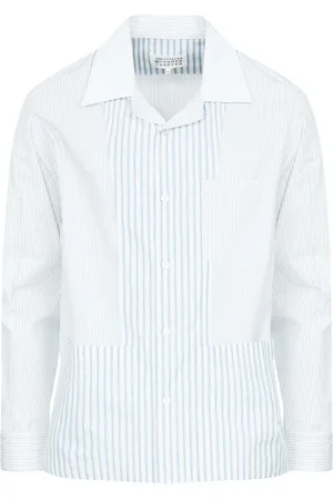Maison Margiela Koszule, Mężczyzna, Niebieski, L, Bawełna, Koszula Poplin z Haftem