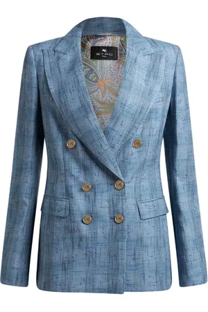 Etro Kurtki, Kobieta, Niebieski, M, Bawełna, Dwurzędowa marynarka z podszewką w paisley