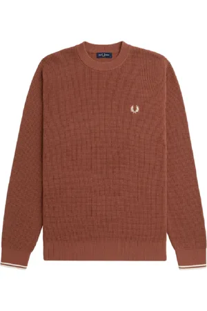 Fred Perry Swetry, Mężczyzna, brązowy, M, Bawełna, Brązowy sweter z okrągłym dekoltem