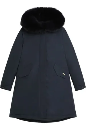 Woolrich Płaszcze, Kobieta, Niebieski, M, Keystone Parka z Odpinanym Futrem