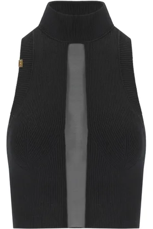 Elisabetta Franchi Koszulki, Kobieta, Czarny, S, Tiul, Top z amerykańskim dekoltem i tiulowym detalem