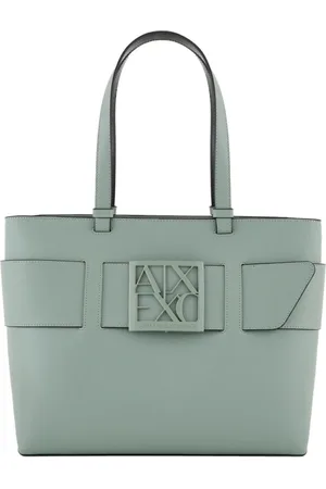Armani Exchange Torebki, Kobieta, Zielony, ONE SIZE, Zielona torba Shopper z wzorem monogramu