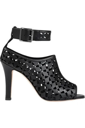 Manolo Blahnik Buty, Kobieta, Czarny, 36 EU, Skóra, Czarne skórzane sandały z laserowymi wycięciami