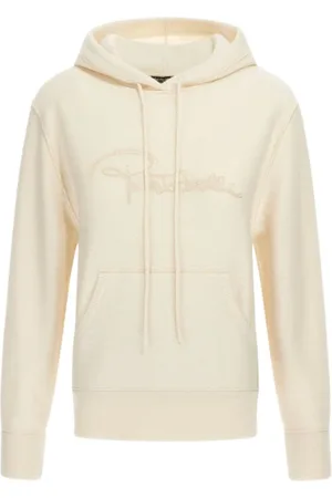 Roberto Cavalli Bluzy, Kobieta, Beżowy, M, Kaszmir, Bluza z logo Ivory Damska Made in Italy