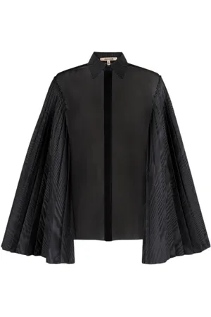 Roberto Cavalli Bluzki, Kobieta, Czarny, L, Poliester, Bluzka z plisowanymi rękawami typu dzwon