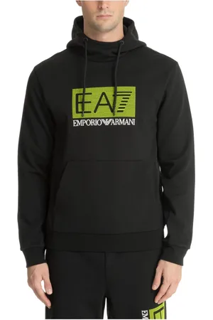 EA7 Bluzy, Mężczyzna, Czarny, M, Bawełna, Wzorzysta bluza z kapturem, logo i kieszenią