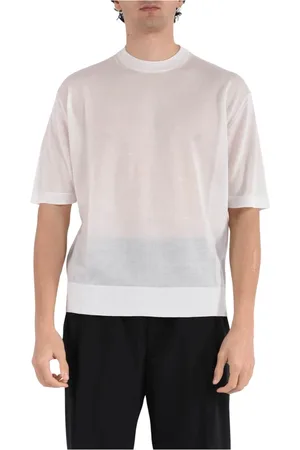 LANEUS Koszulki, Mężczyzna, Biały, M, Lyocell Sweter T-shirt z okrągłym dekoltem