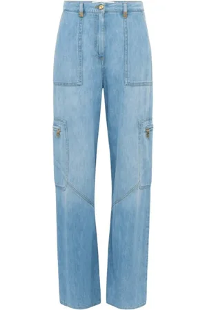 Elisabetta Franchi Jeansy, Kobieta, Niebieski, W28, Denim, Spodnie cargo z dużymi kieszeniami i biżuteryjnymi detalami