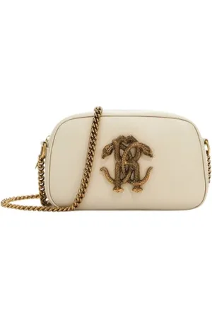 Roberto Cavalli Torebki, Kobieta, Beżowy, ONE SIZE, Skóra, Monogram Mirror Snake Shoulder Bag