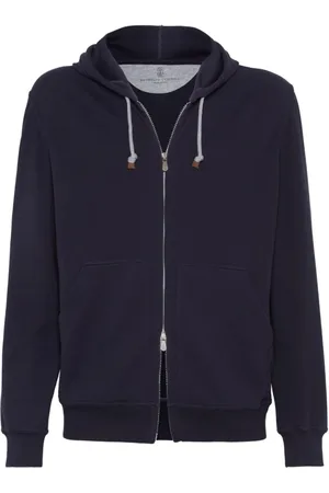 Brunello Cucinelli Bluzy, Mężczyzna, Niebieski, L, Bluza z kapturem Techno Cotton Interlock zapinana na zamek