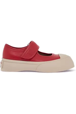 Marni Buty, Kobieta, Czerwony, 39 EU, Skóra, Intensywnie Karmazynowe Sneakersy ze Skóry Cielęcej z Zapięciem na Rzepy