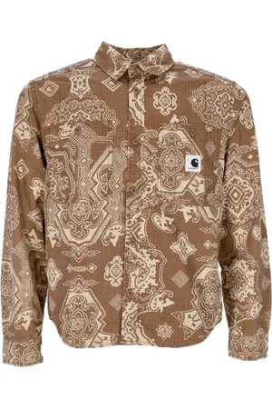 Carhartt Bluzki, Kobieta, brązowy, S, Bawełna, Koszula z Długim Rękawem w Barokowy Wzór