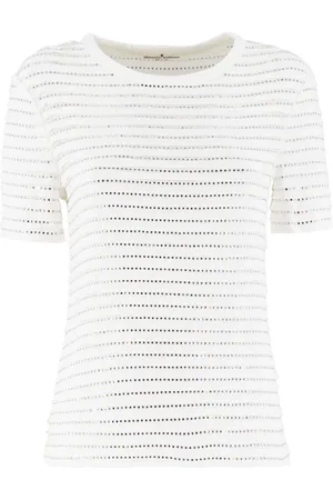 ERMANNO SCERVINO Koszulki, Kobieta, Biały, M, Bawełna, Stylowy dzianinowy T-shirt z kryształami