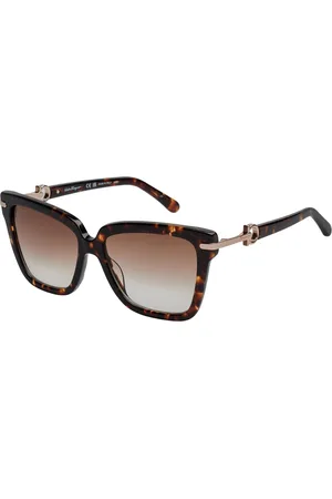 Salvatore Ferragamo Akcesoria, Kobieta, brązowy, ONE SIZE, Len, Kwadratowe Okulary Przeciwsłoneczne z Eleganckimi Szczegółami