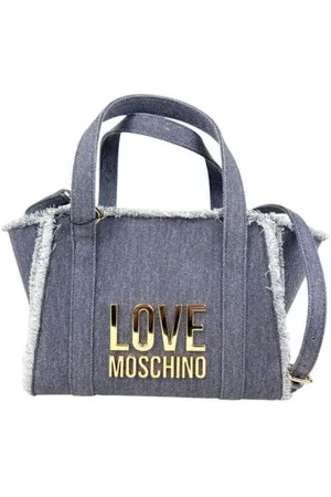 Moschino Torebki, Kobieta, Niebieski, ONE SIZE, Denim, Denimowa Torba Tote z Frędzlami