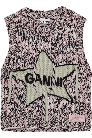 Ganni Swetry, Kobieta, Różowy, M, Wełna, Chalk Wool Knit Vest