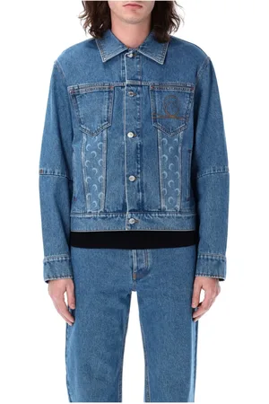 Marine Serre Kurtki, Mężczyzna, Niebieski, L, Bawełna, Kurtka Jeansyowa Trucker Moon Laser