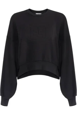Elisabetta Franchi Bluzy, Kobieta, Czarny, M, Bawełna, Czarna bawełniana bluza z długim rękawem