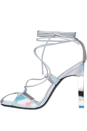 The Attico Buty, Kobieta, Szary, 36 1/2 EU, Skóra, Sandały na wysokim obcasie wiązane na sznurowadła