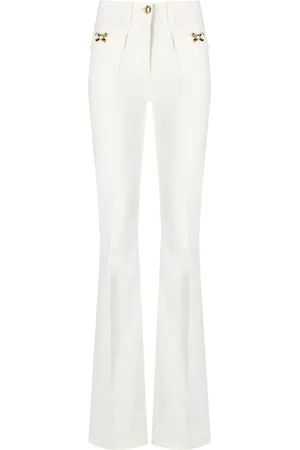 Elisabetta Franchi Jeansy, Kobieta, Beżowy, W27, Bawełna, Ivory Bawełniane Dżinsy z Rozkloszowaną Nogawką