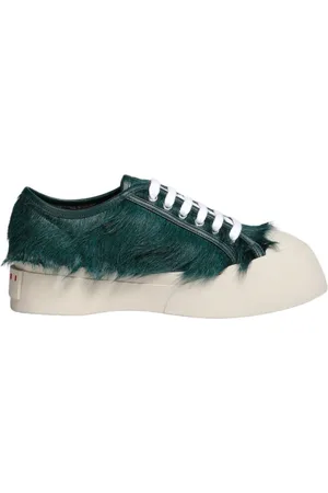 Marni Buty, Kobieta, Zielony, 38 EU, Skóra, Kultowe Sneakersy z Futrzanym Detalem