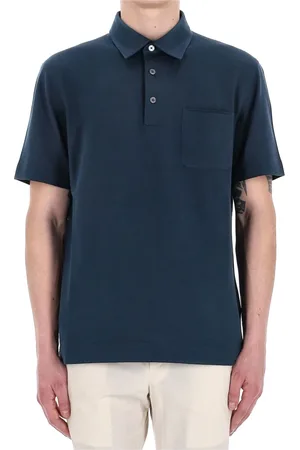 Ermenegildo Zegna Koszulki, Mężczyzna, Niebieski, M, Niebieska koszulka polo z bawełny z guzikami z perły