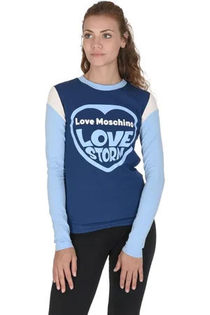 Moschino Koszulki, Kobieta, Niebieski, L, Bawełna, Kolorowa koszulka bawełniana