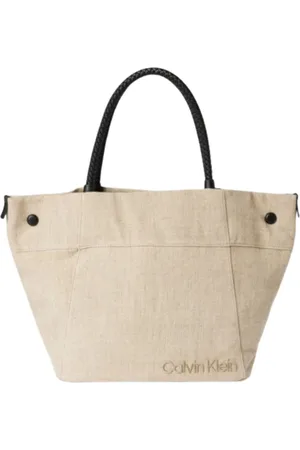 Calvin Klein Torebki, Kobieta, Beżowy, ONE SIZE, Len, Letnia Torba Shopper z Lnu Summer Story