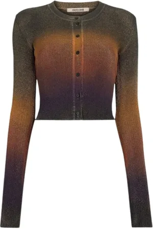 Roberto Cavalli Swetry, Kobieta, Wielobarwność, M, Slim Fit Cropped Cardigan Guzikowa