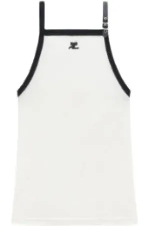 Courrèges Koszulki, Kobieta, Biały, XS, Bawełna, Modny Top na Ramiączkach Coqueline Mode