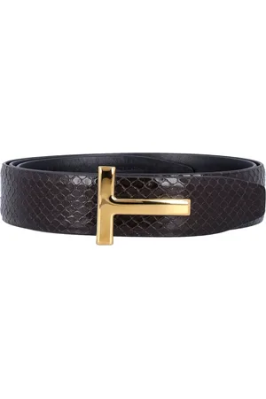 Tom Ford Akcesoria, Mężczyzna, Czarny, 100 CM, Pasek z Wzorem Pytona, Dwustronny
