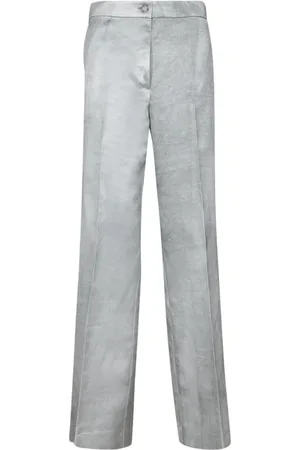 Pinko Spodnie, Kobieta, Szary, XS, Elegant Wide-Leg Satin Trousers