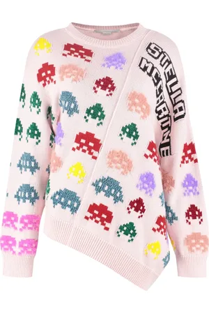 Stella McCartney Swetry, Kobieta, Różowy, S, Len, Sweter intarsia dla graczy z asymetrycznym dołem