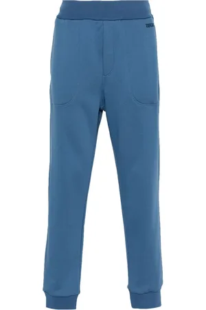 Ermenegildo Zegna Spodnie, Mężczyzna, Niebieski, S, Bawełna, Niebieskie spodnie dresowe z haftowanym logo
