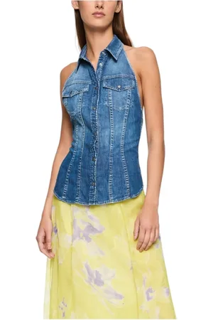Dondup Koszulki, Kobieta, Niebieski, M, Denim, Stylowy Top Bez Rękawów
