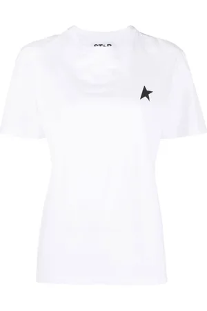 Golden Goose Koszulki, Kobieta, Biały, XS, Bawełna, T-shirt z okrągłym dekoltem i nadrukiem logo