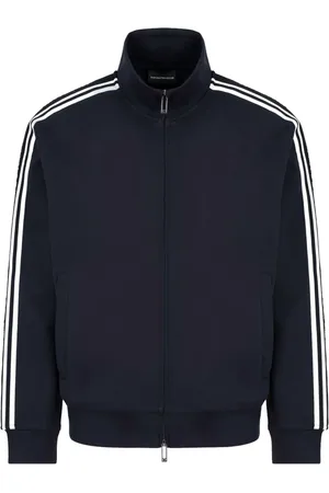Emporio Armani Bluzy, Mężczyzna, Niebieski, M, Bawełna, Bluza męska z logo na rękawach