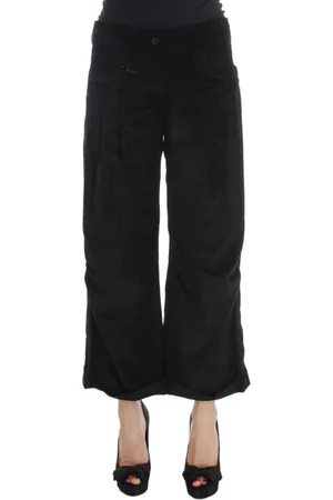 ERMANNO SCERVINO Spodnie, Kobieta, Czarny, S, Bawełna, Dżinsy z szerokimi nogawkami z bawełny