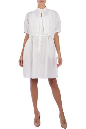 Emporio Armani Sukienki, Kobieta, Biały, XL, Bawełna, Innowacyjna sukienka warstwowa z elastyczną talią
