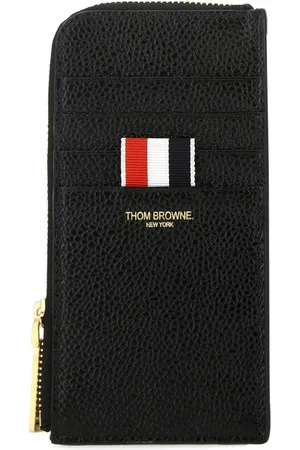 Thom Browne Akcesoria, Kobieta, Czarny, ONE SIZE, Skóra, Czarna Skórzana Portmonetka