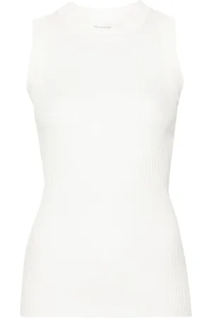 Sportmax Koszulki, Kobieta, Biały, L, Bawełna, Dzianinowy Top Racerback