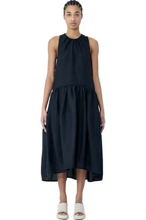 Jil Sander Sukienki, Kobieta, Czarny, S, Sukienka Midi z Wełny z Zbieranym Pasem