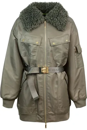 Elisabetta Franchi Kurtki, Kobieta, Zielony, S, Oversized Padded Jacket z Paskiem