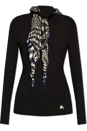 Burberry Swetry, Kobieta, Czarny, M, Golf z jedwabną apaszką