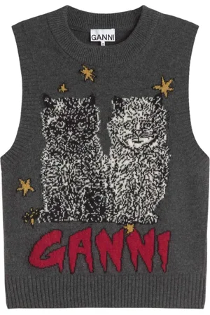 Ganni Swetry, Kobieta, Wielobarwność, M, Graphic Cats Vest