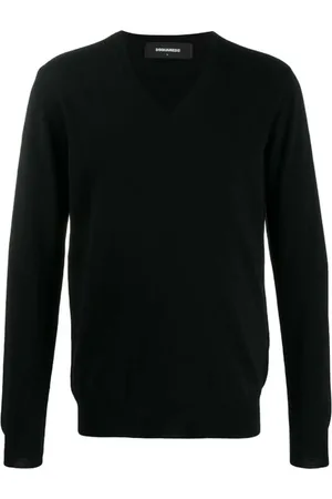 Dsquared2 Swetry, Mężczyzna, Czarny, L, Dzianinowy T-shirt z dekoltem w serek
