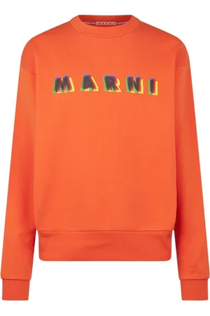 Marni Bluzy, Mężczyzna, Pomarańczowy, L, Bawełna, Bluza Crewneck z Nadrukiem Logo