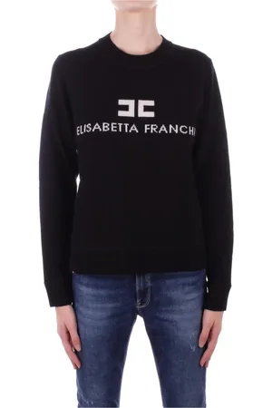 Elisabetta Franchi Swetry, Kobieta, Czarny, L, Wełna, Sweter z haftowanym logo
