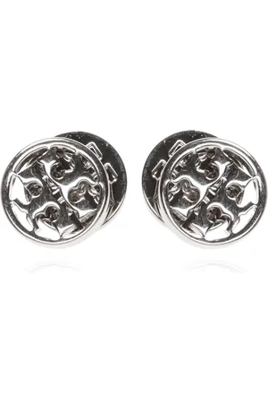 Tory Burch Akcesoria, Kobieta, Szary, ONE SIZE, Monogram Logo Kolczyki Srebrne Mosiądz